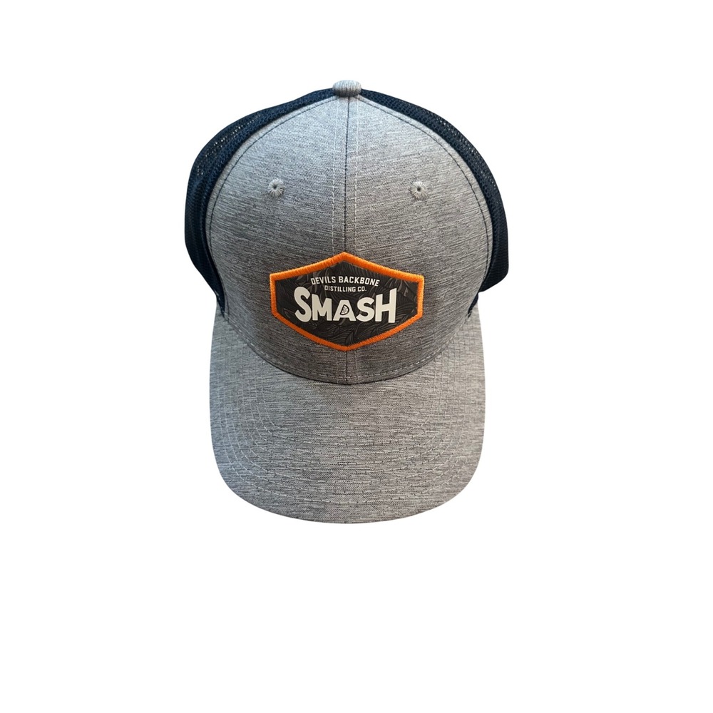 Quake City Caps Devils Backbone Distilling Smash Gray Navy Trucker Hat Snapback
